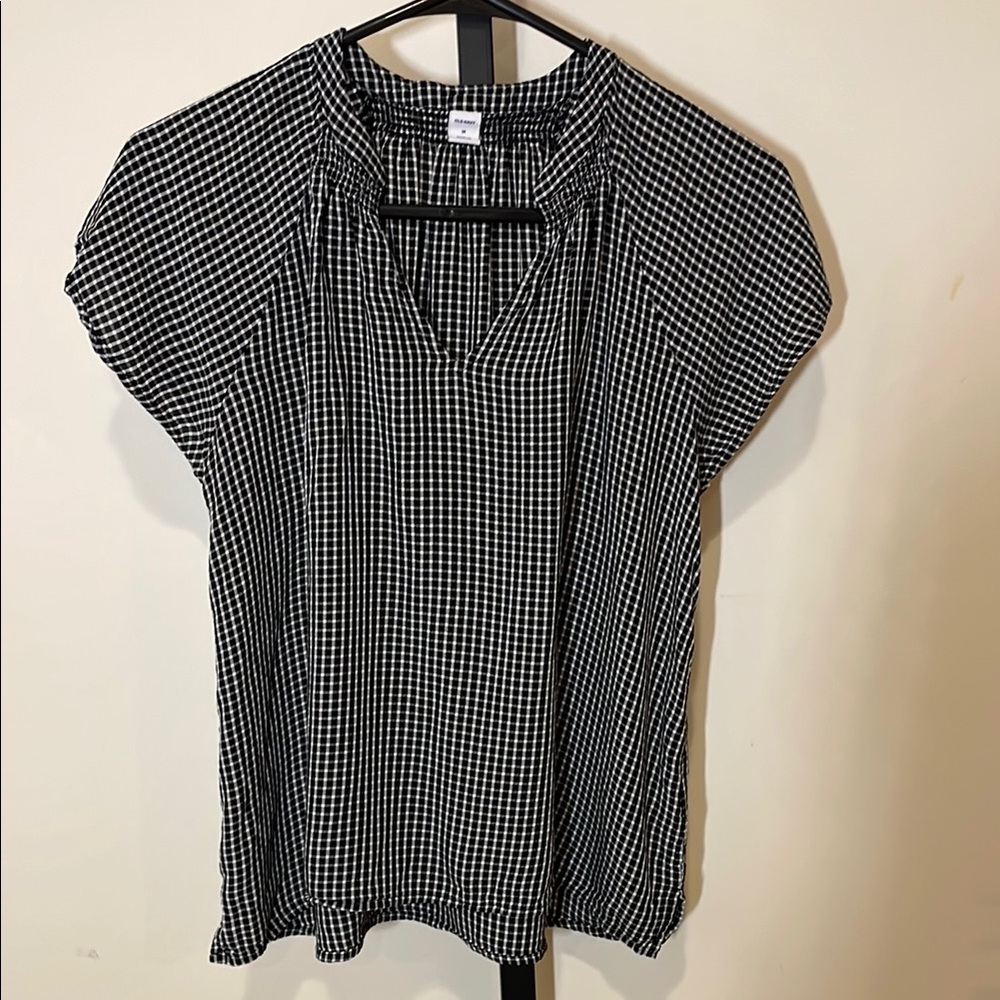 Old Navy Black and White Checkered Blouse